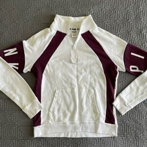PINK Victoria Secret White and Purple 1/4 Zip Sweater